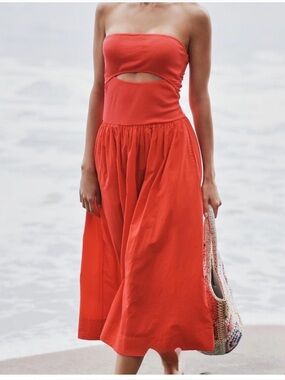 Stateside Red Strapless Cutout Midi Skirt